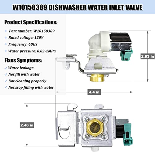 eHuangTools W10158389 Dishwasher Water Inlet Valve - WPW10158389 Dishwasher Water Valve Replacement Parts 8558986 AP6015932 PS11749213 W10158387 - Image 2