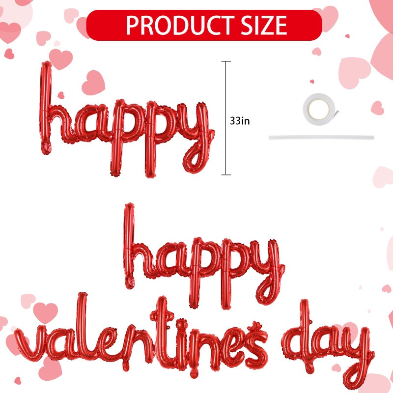 TONIFUL Happy Valentine's Day Letter Balloons 16 Inch Red Cursive Valentineâ€™s Day Foil Alphabet Balloons Banner for Valentine's Day Wedding Bridal Shower Anniversary Engagement Party Supplies - Image 2