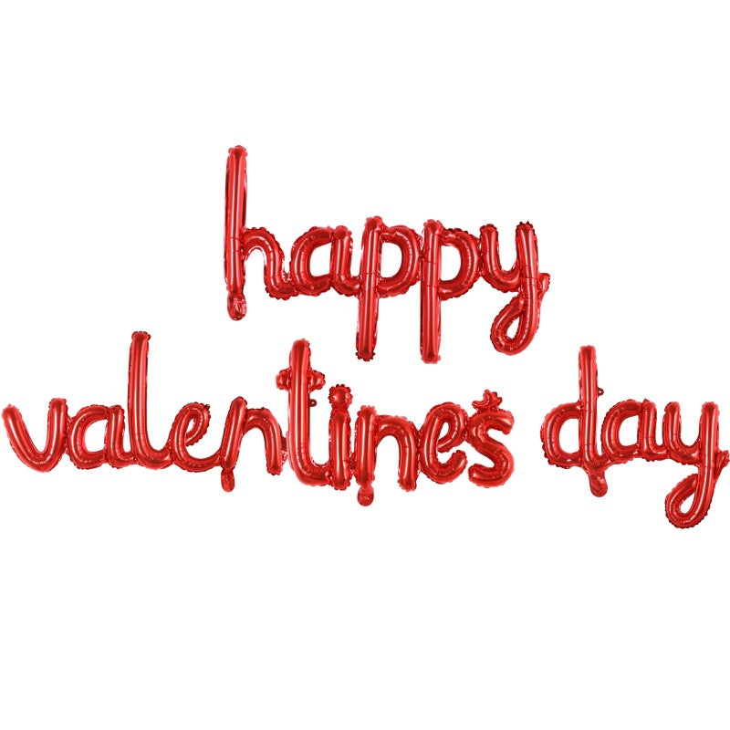 TONIFUL Happy Valentine's Day Letter Balloons 16 Inch Red Cursive Valentineâ€™s Day Foil Alphabet Balloons Banner for Valentine's Day Wedding Bridal Shower Anniversary Engagement Party Supplies - Image 1