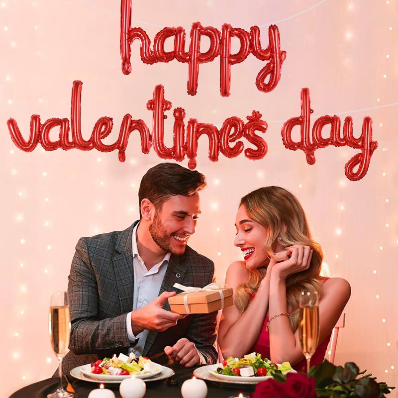 TONIFUL Happy Valentine's Day Letter Balloons 16 Inch Red Cursive Valentineâ€™s Day Foil Alphabet Balloons Banner for Valentine's Day Wedding Bridal Shower Anniversary Engagement Party Supplies - Image 4