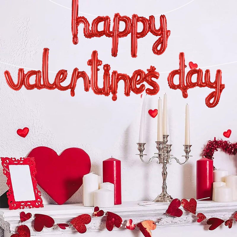 TONIFUL Happy Valentine's Day Letter Balloons 16 Inch Red Cursive Valentineâ€™s Day Foil Alphabet Balloons Banner for Valentine's Day Wedding Bridal Shower Anniversary Engagement Party Supplies - Image 5