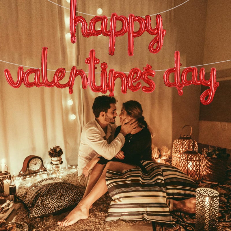 TONIFUL Happy Valentine's Day Letter Balloons 16 Inch Red Cursive Valentineâ€™s Day Foil Alphabet Balloons Banner for Valentine's Day Wedding Bridal Shower Anniversary Engagement Party Supplies - Image 3