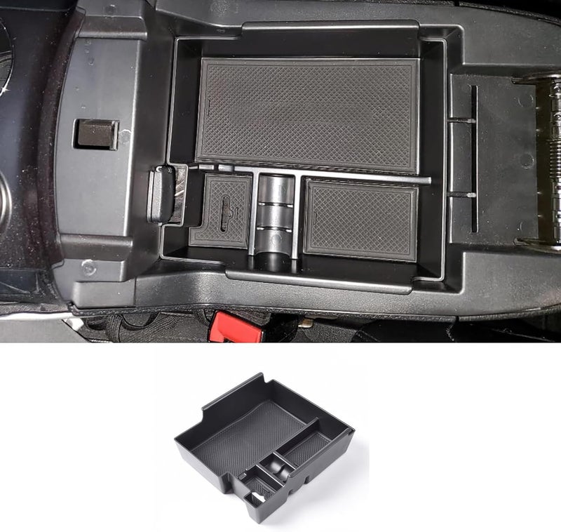 X Spring Armrest Storage Box - ABS Center Console Organizer Tray with Non-Slip Design, Black - Image 3