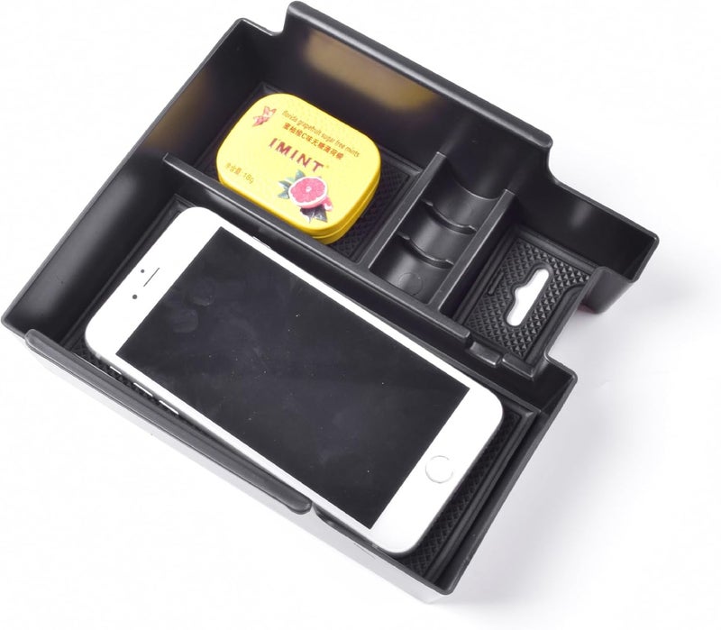 X Spring Armrest Storage Box - ABS Center Console Organizer Tray with Non-Slip Design, Black - Image 5