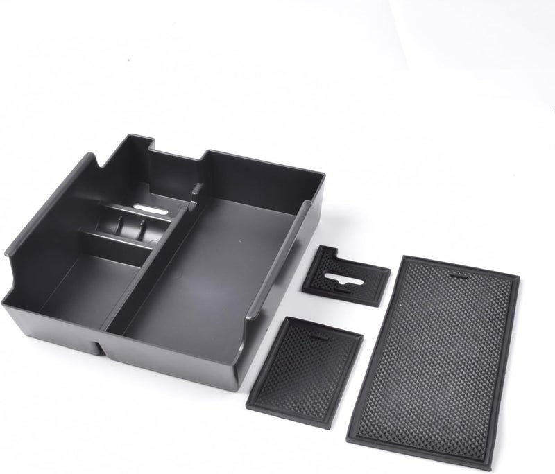 X Spring Armrest Storage Box - ABS Center Console Organizer Tray with Non-Slip Design, Black - Image 4