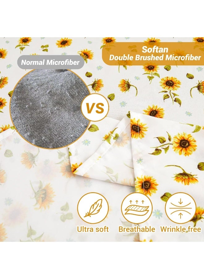 softan Floral Sheet Set King, Sunflower Printed Bed Sheets King, Brushed Microfiber Fitted Sheet with 15" Deep Pocket, Yellow Flower Sheet & Pillowcase Sets - Image 3