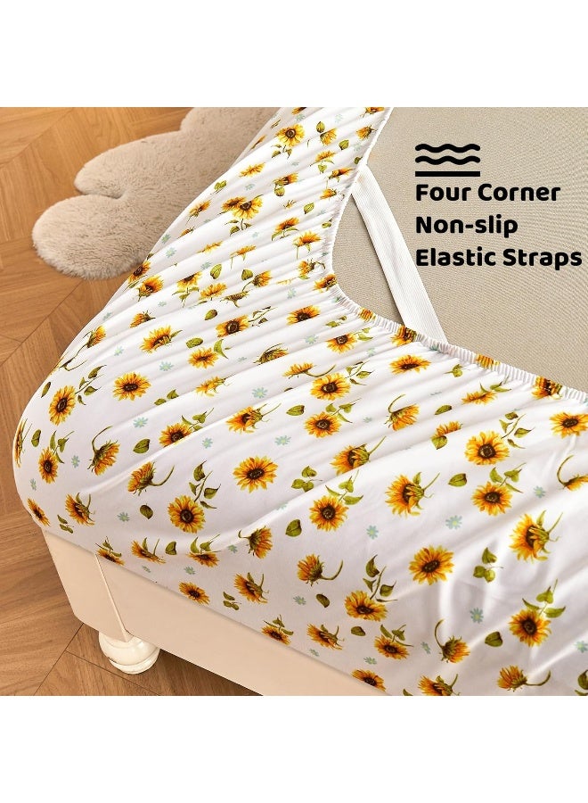 softan Floral Sheet Set King, Sunflower Printed Bed Sheets King, Brushed Microfiber Fitted Sheet with 15" Deep Pocket, Yellow Flower Sheet & Pillowcase Sets - Image 2