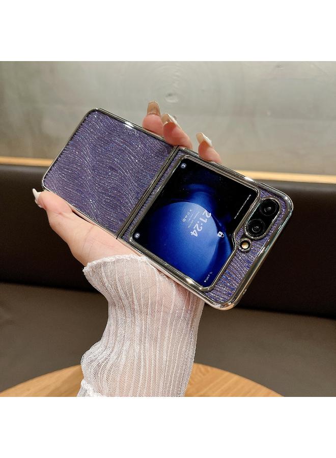 S-TOP Case For Samsung Galaxy Z Flip5 PC Side Buckle+Ripples Glitter Paper Full Coverage Phone Case - Image 2