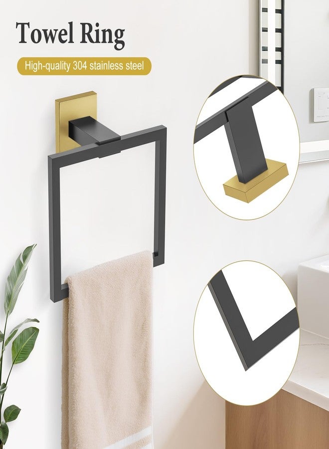 TURS Bathroom Accessory Set Black and Gold Towel Ring Set Stainless Steel Toilet Paper Holder Towel Ring Robe Hook Wall Mount - Image 3