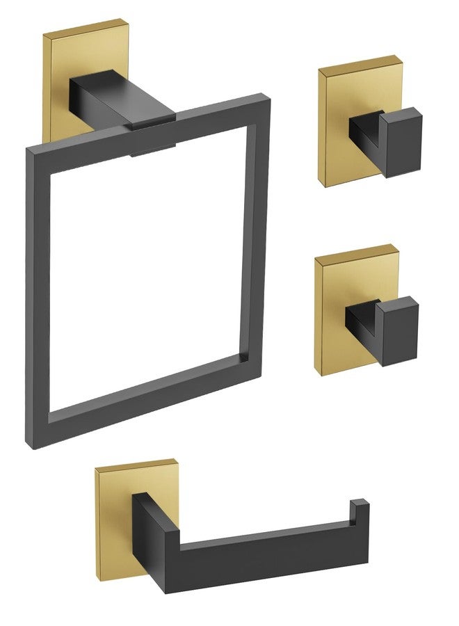 TURS Bathroom Accessory Set Black and Gold Towel Ring Set Stainless Steel Toilet Paper Holder Towel Ring Robe Hook Wall Mount - Image 1