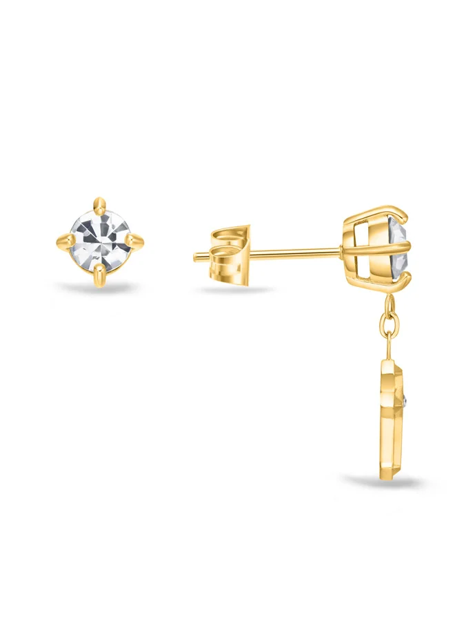 POLICE Yellow Gold Plated Crystal and Cross Mismatch Earrings For Men