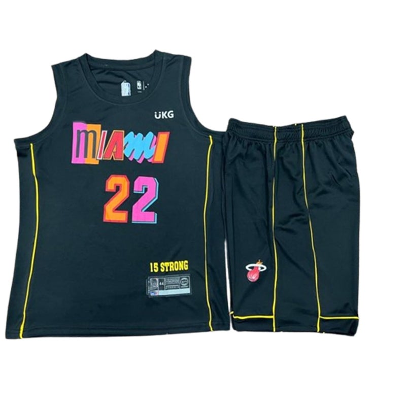 AASHRAY طقم كرة السلة N*B*A ميا*مي 2 قطعة بدون أكمام قميص تدريب كرة السلة وشورتات ميا*مي، طقم كرة السلة رقم 3. قمصان كرة السلة الوردية ويد - Image 1