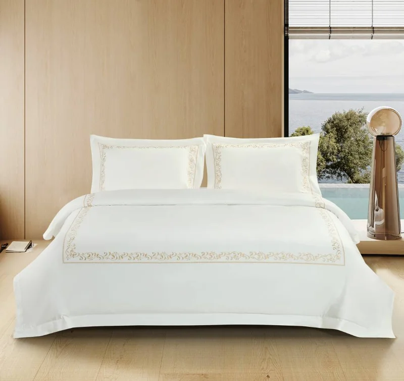DWELL Dwell-Coral Embroidered K Duvet Cover Set - Beige-Duvet Cover - 240 x 220 CM, Fitted Sheet - 180 x 200 x 38 CM Pillow cases 50 x 80 CM-White/Beige
