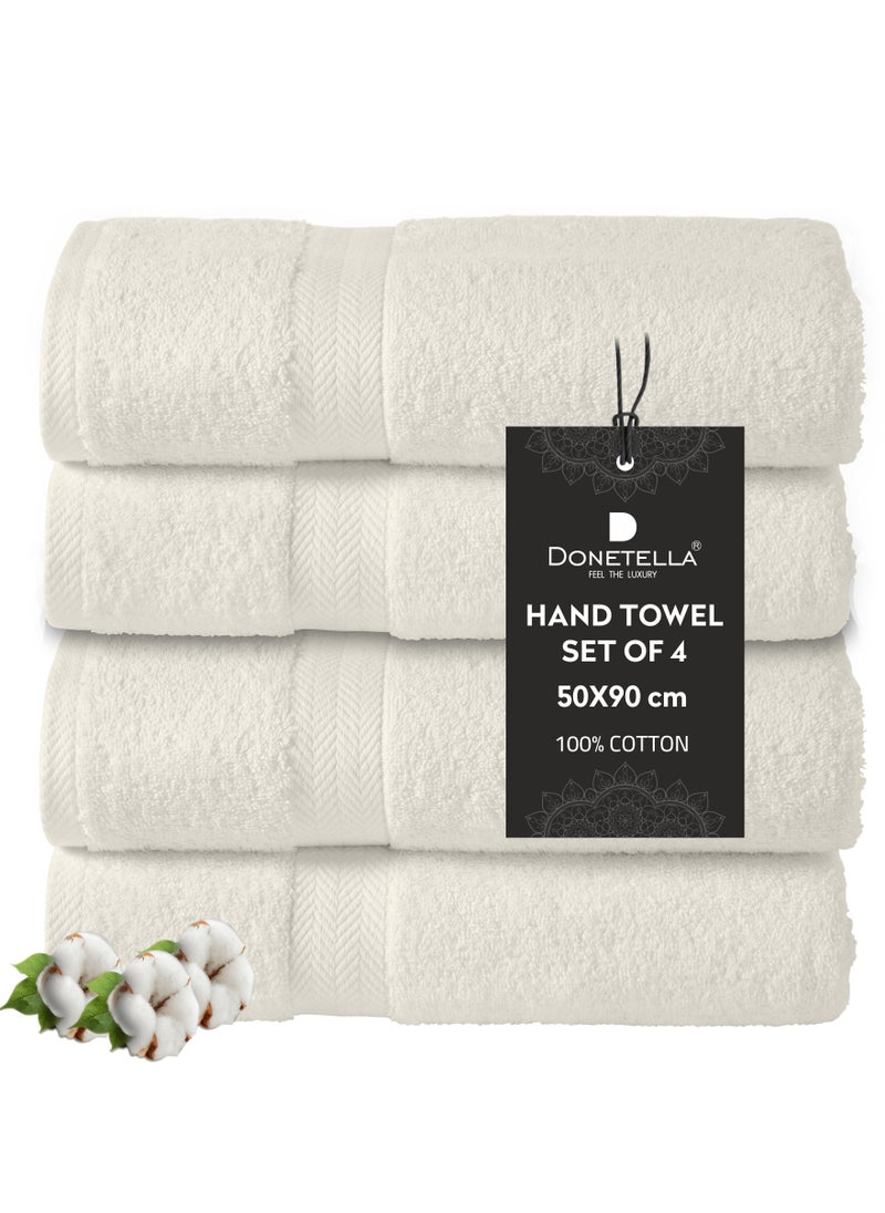 Donetella - Premium 100 % Combed Cotton 4-Pcs Hand Towel Set (50 X 90 CM) 600 GSM Super Soft Hand Towel, Highly Absorbent, Quick Dry,Best Towel for Bathroom, Spa And Hotel,Cream - Image 1