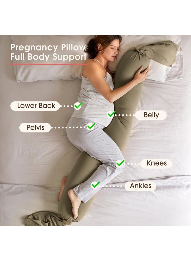 BBHugme Pregnancy Pillow Long Body Pillow with Cooling Technology Ideal Pregnancy & Nursing Pillow Comfortable Body Support and Versatile Multi-Use Maternity Pillow - Dusty Olive - Image 3