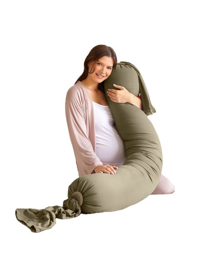 BBHugme Pregnancy Pillow Long Body Pillow with Cooling Technology Ideal Pregnancy & Nursing Pillow Comfortable Body Support and Versatile Multi-Use Maternity Pillow - Dusty Olive - Image 1