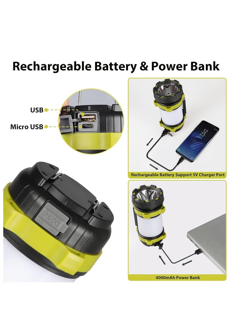 Portable Rechargeable Camping Lantern with 1000LM Brightness, 6 Lighting Modes, 4000mAh Power Bank, IPX5 Waterproof Design for Outdoor Emergency Use