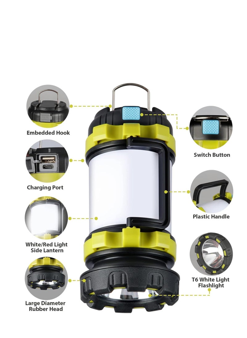Portable Rechargeable Camping Lantern with 1000LM Brightness, 6 Lighting Modes, 4000mAh Power Bank, IPX5 Waterproof Design for Outdoor Emergency Use