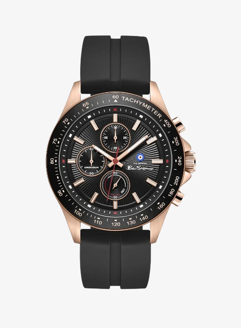 Ben Sherman Winchester Black Dial Black Silicone Strap Chronograph Watch for Men, 43.2mm
