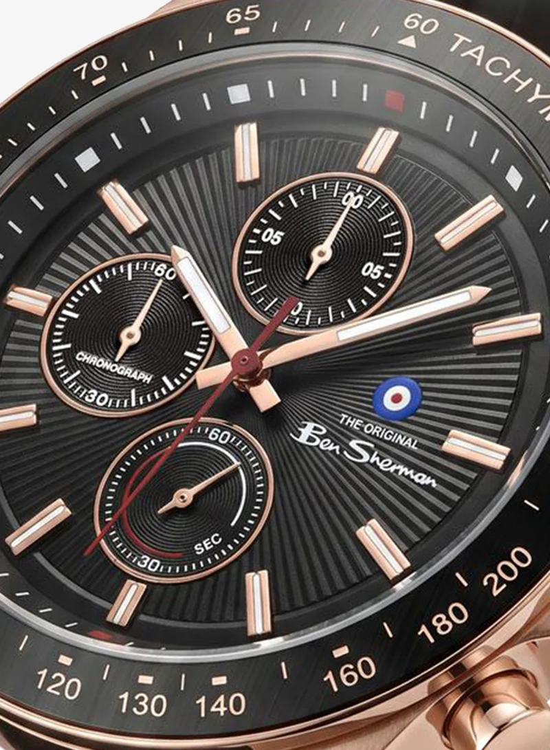 Ben Sherman Winchester Black Dial Black Silicone Strap Chronograph Watch for Men, 43.2mm