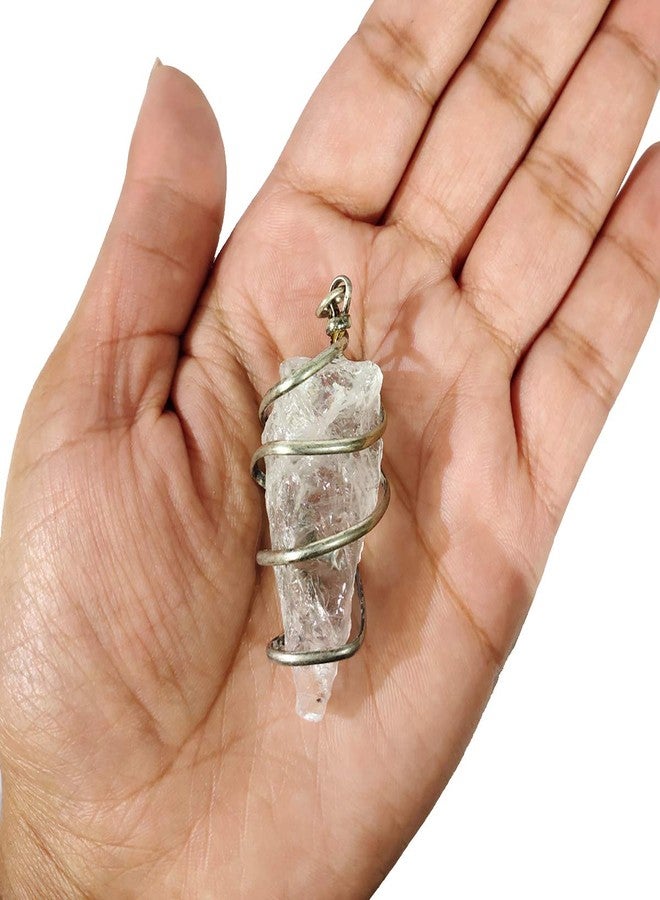 Crystu Clear Quartz Pendant Natural Wire Wrapped Crystal Stone Pendant/Locket with Metal Chain for Reiki Healing and Crystal Healing Gemstone Size 30-35 mm (Color : Clear) - Image 4
