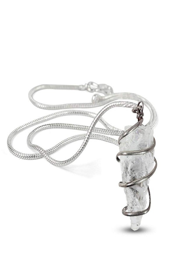 Crystu Clear Quartz Pendant Natural Wire Wrapped Crystal Stone Pendant/Locket with Metal Chain for Reiki Healing and Crystal Healing Gemstone Size 30-35 mm (Color : Clear) - Image 1