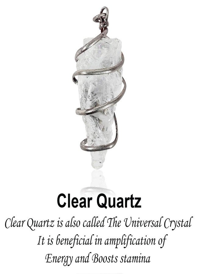 Crystu Clear Quartz Pendant Natural Wire Wrapped Crystal Stone Pendant/Locket with Metal Chain for Reiki Healing and Crystal Healing Gemstone Size 30-35 mm (Color : Clear) - Image 2