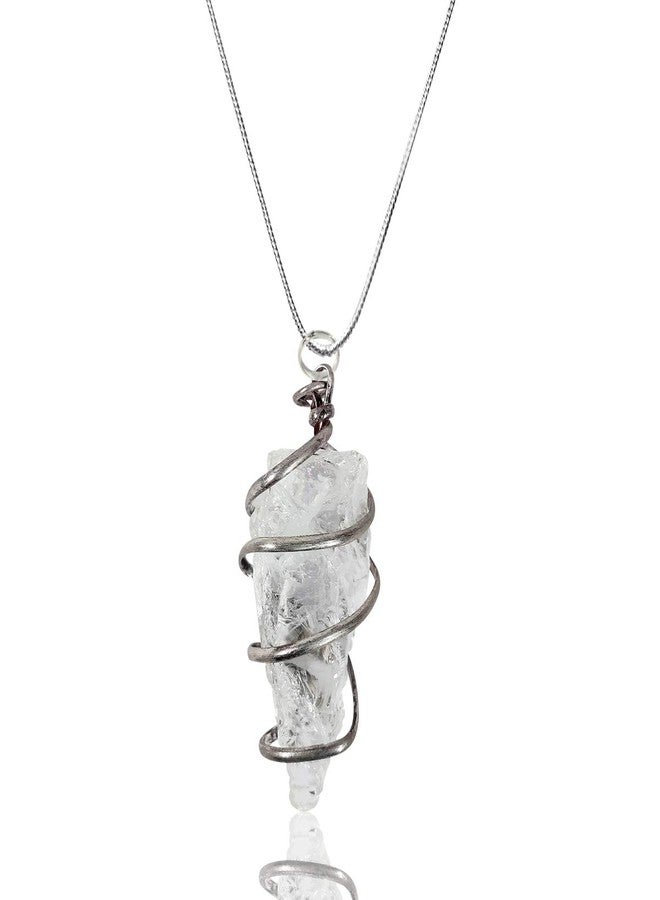 Crystu Clear Quartz Pendant Natural Wire Wrapped Crystal Stone Pendant/Locket with Metal Chain for Reiki Healing and Crystal Healing Gemstone Size 30-35 mm (Color : Clear) - Image 3