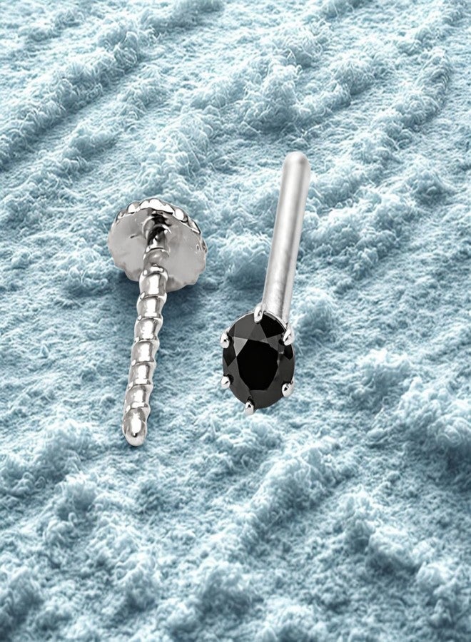 DARSHRAJ 925 Sterling Silver Black Zircon Stud And Nose Pin | Silver Nose Pin | Minimalist and Hypoallergenic | Tiny Stud | Elegant Look | Fine Jewelry for Women | Girls - Image 3