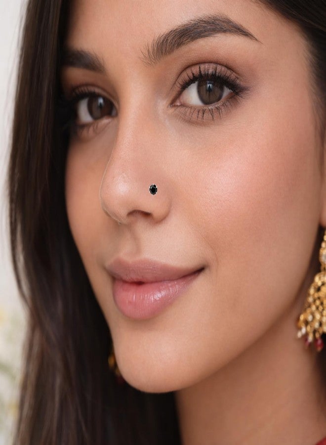 DARSHRAJ 925 Sterling Silver Black Zircon Stud And Nose Pin | Silver Nose Pin | Minimalist and Hypoallergenic | Tiny Stud | Elegant Look | Fine Jewelry for Women | Girls - Image 2