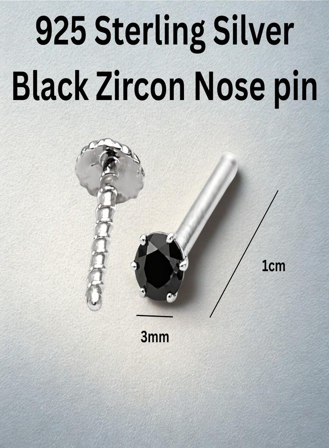 DARSHRAJ 925 Sterling Silver Black Zircon Stud And Nose Pin | Silver Nose Pin | Minimalist and Hypoallergenic | Tiny Stud | Elegant Look | Fine Jewelry for Women | Girls - Image 5