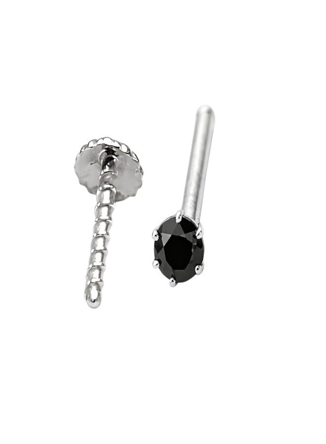 DARSHRAJ 925 Sterling Silver Black Zircon Stud And Nose Pin | Silver Nose Pin | Minimalist and Hypoallergenic | Tiny Stud | Elegant Look | Fine Jewelry for Women | Girls - Image 1