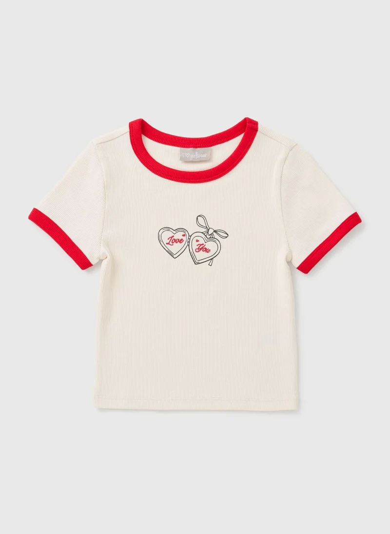 Matalan Girls Cream Lock Ringer T-Shirt