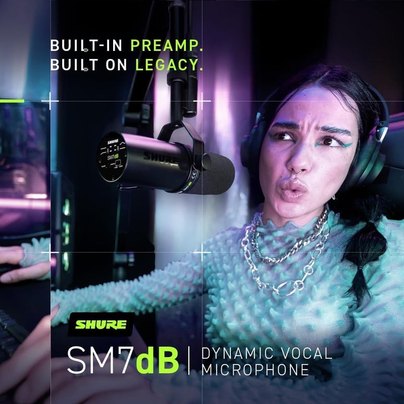 Shure SM7dB Dynamic Vocal Microphone w/Built-In Preamp for Streaming, Podcast, & Recording - Image 4