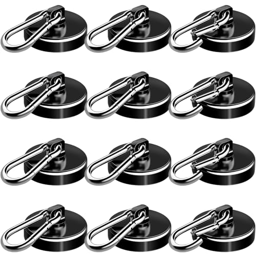 E BAVITE Carabiner Magnetic Hooks, 110LBS Strong Black Magnetic Hooks Heavy Duty with Swivel Carabiner Hook, Great for Hanging for Cruise, Garage, Kitchen, Refrigerator, Locker (12-Pack) - Image 1