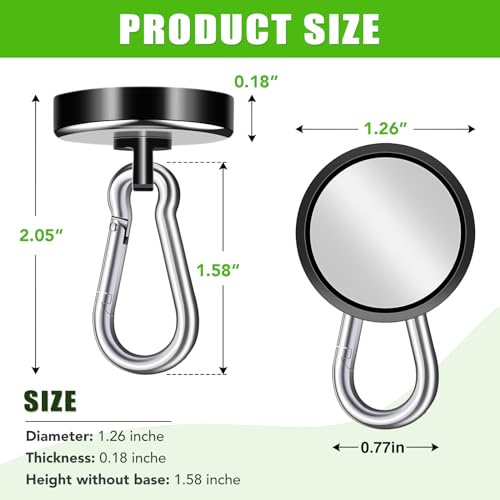 E BAVITE Carabiner Magnetic Hooks, 110LBS Strong Black Magnetic Hooks Heavy Duty with Swivel Carabiner Hook, Great for Hanging for Cruise, Garage, Kitchen, Refrigerator, Locker (12-Pack) - Image 2