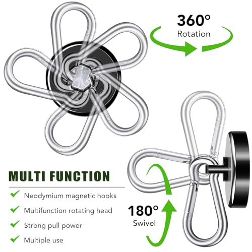 E BAVITE Carabiner Magnetic Hooks, 110LBS Strong Black Magnetic Hooks Heavy Duty with Swivel Carabiner Hook, Great for Hanging for Cruise, Garage, Kitchen, Refrigerator, Locker (12-Pack) - Image 3