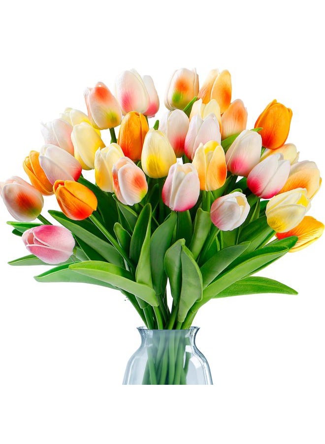 Sggvecsy 30 Pcs Fake Tulips Artificial Flowers Real Touch PU Faux Flowers Tulip Stems for Wedding Floral Arrangement Spring Bouquet Home Party Office Decorations for Mother's Day (Multi Colors) - Image 1