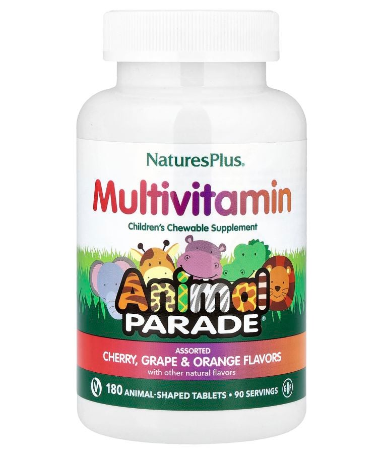 Animal Parade Children's Chewable Multivitamin Supplement Cherry Grape & Orange 180 Animal-Shaped Tablets