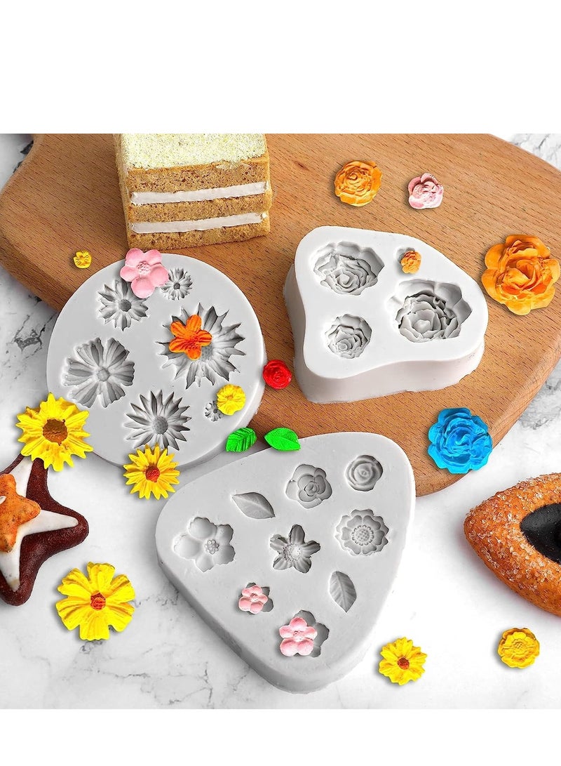 سيوسي 3Pcs Rose Flower Silicone Molds Sunflower Daisy Leaf Polymer Clay for Earring Pendant Crafting Chocolate Fondant Cake Cupcake Toppers - Image 4
