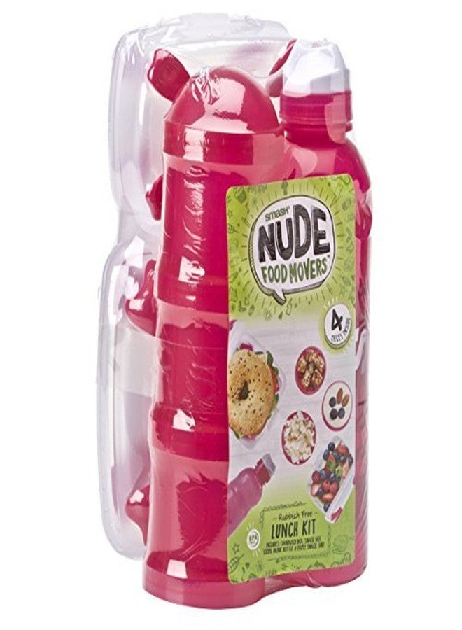 سماش طقم غداء Nude Food Movers من Smash Rubbish Free، يتضمن علبة ساندويتش، وعلبة وجبات خفيفة، وزجاجة مياه مخفية، وأنبوب ثلاثي للوجبات الخفيفة، باللون الوردي. - Image 2