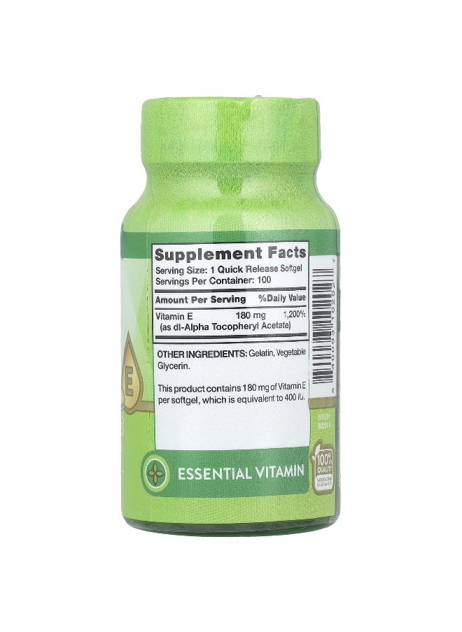 natures truth - Nature's Truth, Vitamin E, High Potency , 180 mg (400 IU), 100 Quick Release Softgels - Image 1
