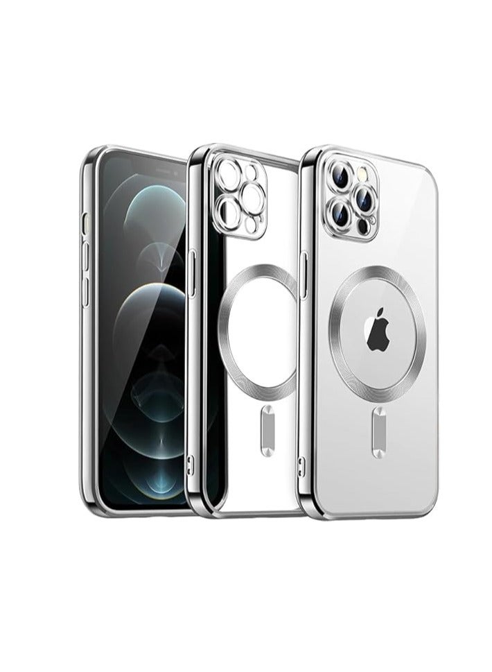 Soft Clear Case for iPhone 12 Pro Max 6.7-Inch, Camera Lens Full Protection, Compatible with Wireless Charging, Shockproof Electroplated TPU Phone Cover (Silver)