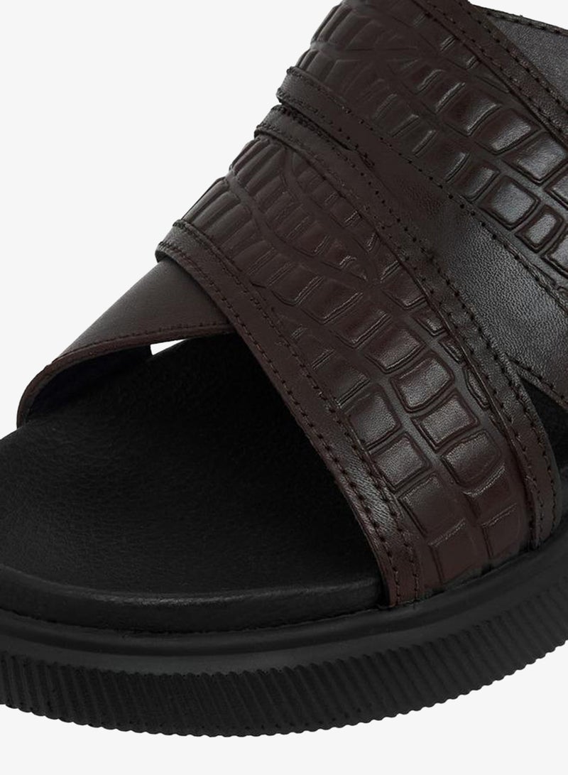 DUCHINI Men Leather Cross Strap Sandals - Image 4