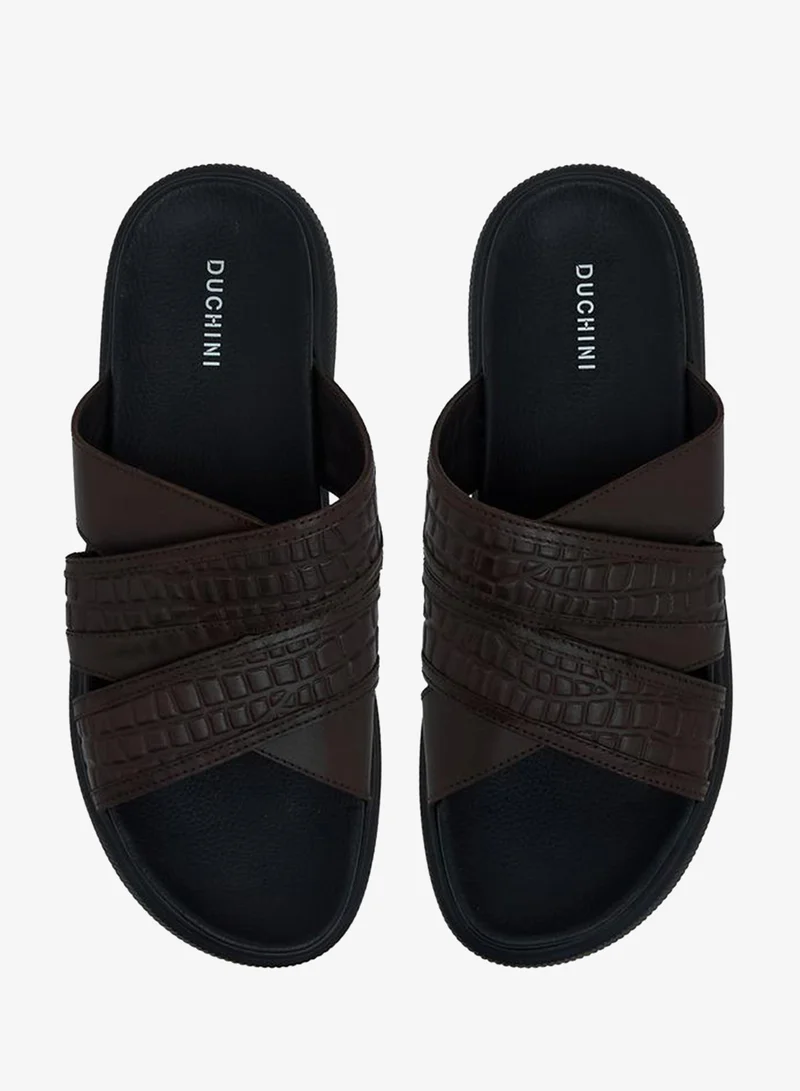 DUCHINI Men Leather Cross Strap Sandals