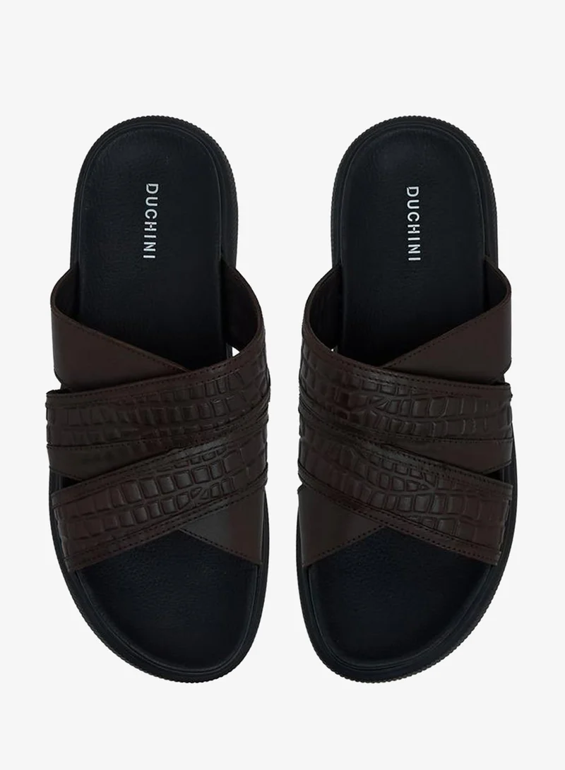 DUCHINI Men Leather Cross Strap Sandals