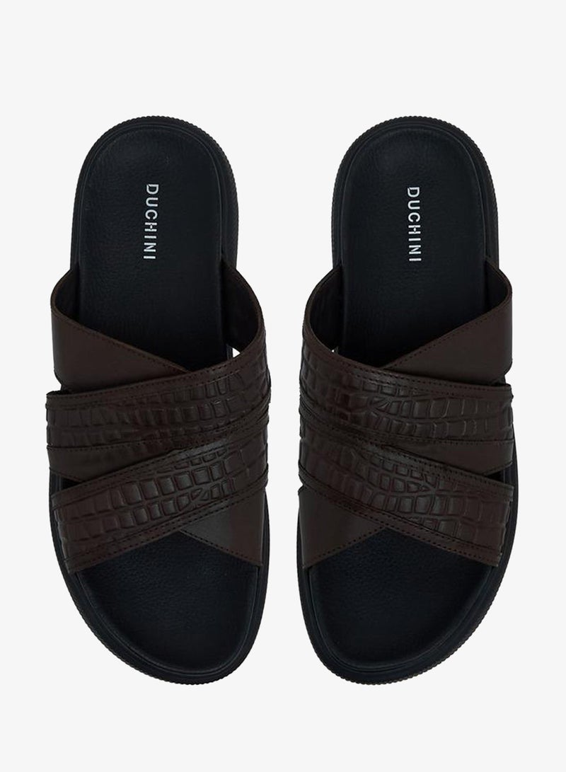 DUCHINI Men Leather Cross Strap Sandals - Image 2