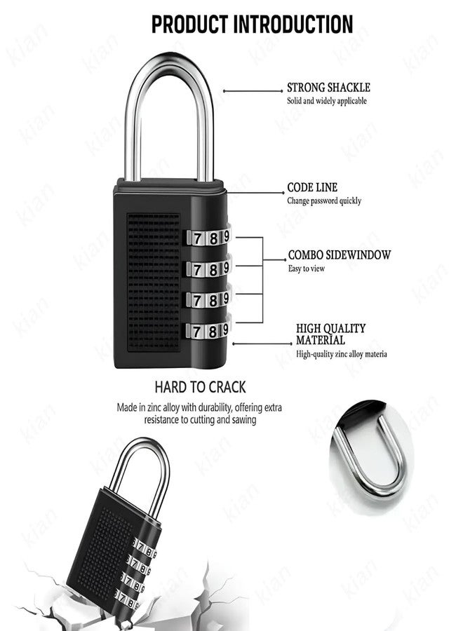 Kian 4-Digit Luggage Locks | 40mm Number Locks for Door, Suitcase, Bags, Sports Bags & Backpacks | Small Combination Padlocks for Locker & Tool Box | Water Resistant (Multi Color) (Pack of 1) - Image 2