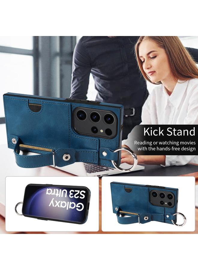 S-TOP Case For Samsung Galaxy S23 Ultra 5G Calf Texture Wrist Card Slot Ring Phone Case - Image 4