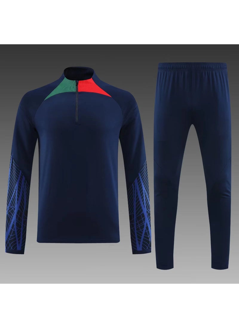 Generic Thickened Long Sleeve Soccer Jerseys Training Vest Warm Half Pull Over Football Shirts Wholesale Team Logo Printing Available Sapphire Blue 